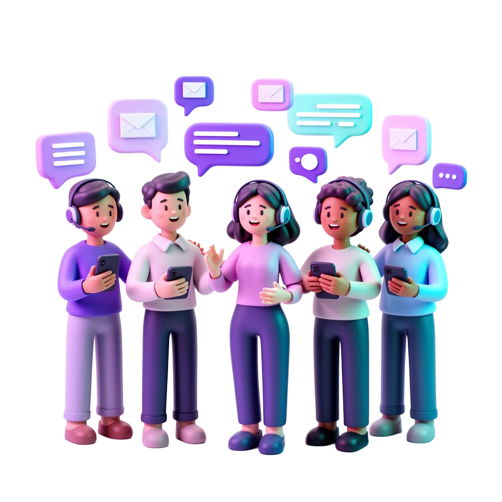 3D illustration of people connecting through a modern contact system